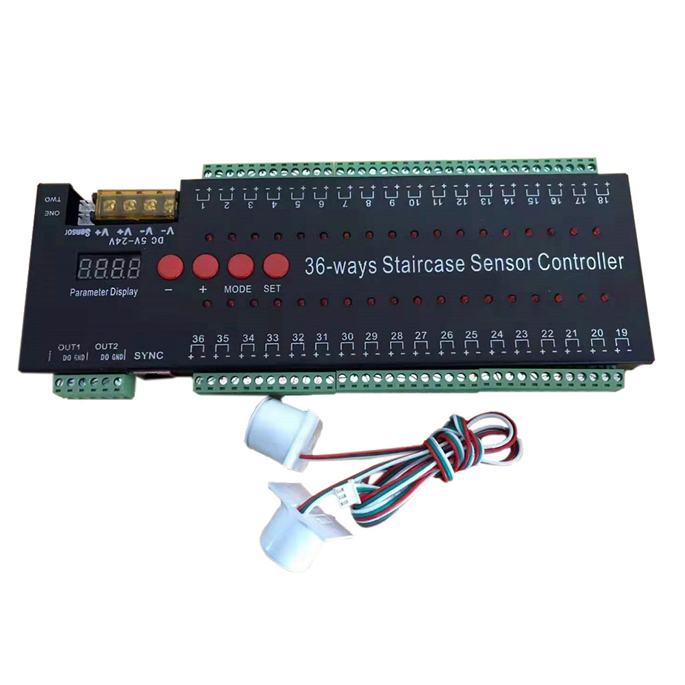 DC5/12/24V 800 Pixels Max 36 Channels Human Body Sensor Smart LED Stair Lights Controller DC5/12/24V 800 Pixels Max 36 Channels Human Body Sensor Smart LED Stair Lights Controller